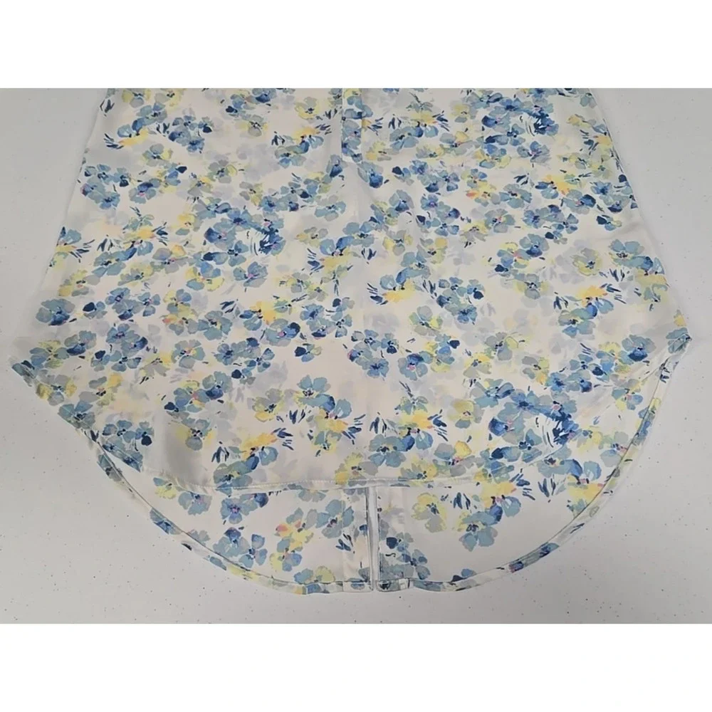 Lauren Conrad Womens Sleeveless Floral Blouse White Blue Yellow Boho Size S